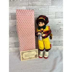 BRINN’S VINTAGE CLOWN 14” Boy Doll Red Yellow Outfit Schoolbook Original Box
